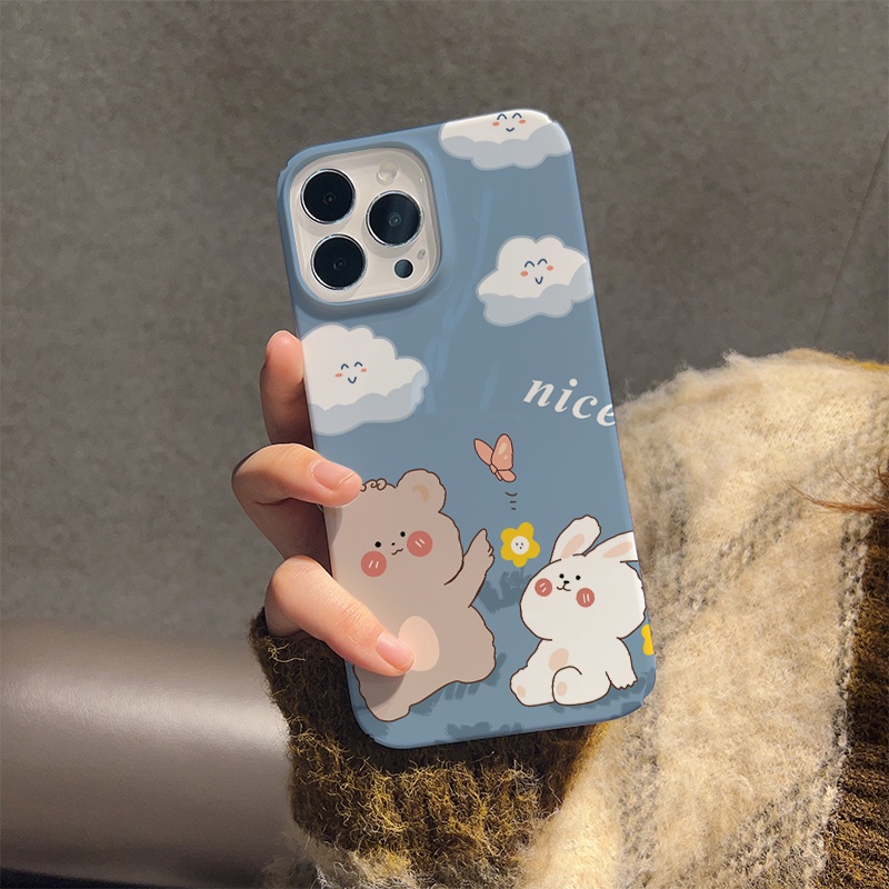 Ốp Điện Thoại Cứng Chống Sốc In Hình Gấu Thỏ Dễ Thương Cho iphone 14 pro Max 11 13 12 7Plus 8 X XS Max