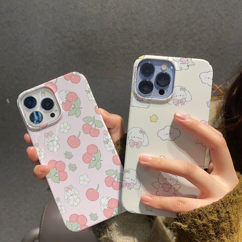 Ốp Điện Thoại Cứng Chống Sốc Hình Thỏ Và Mây cherry Cho iphone 14promax 11 13 12 7Plus 8 X XS Max
