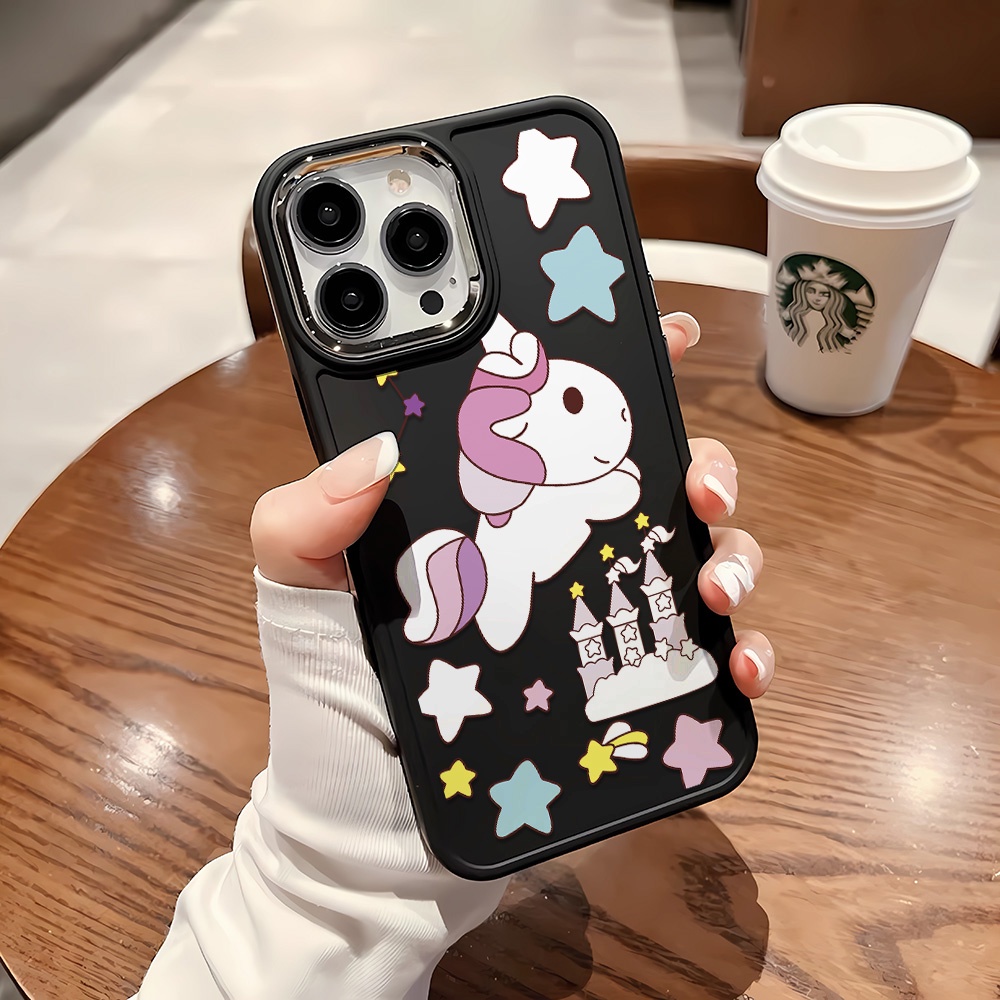 Ốp Điện Thoại Silicone Khung Kim Loại In Hình Kỳ Lân Cho iphone 14ProMax 11 13 12 7Plus 8 X XS Max