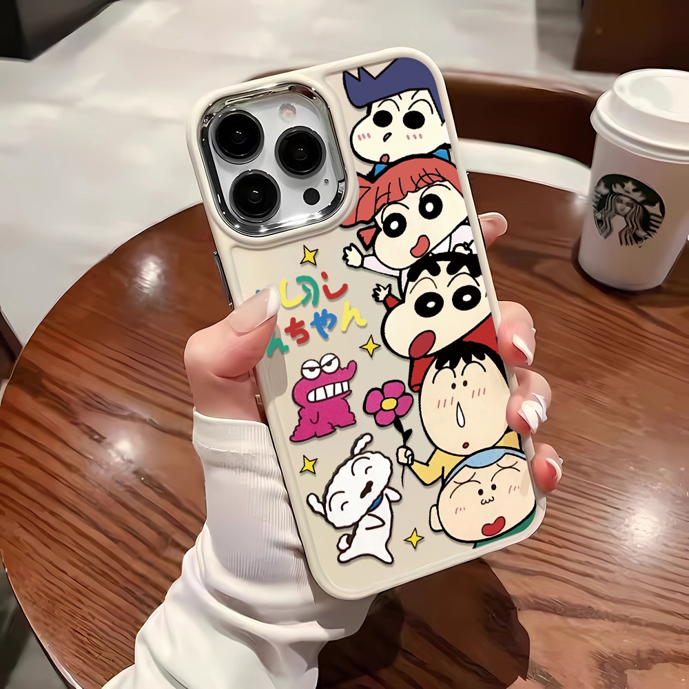 Ốp Điện Thoại Silicone Khung Kim Loại In Hình Cậu Bé Bút Chì Shin chan Cho iphone 14ProMax 11 13 12 7Plus 8 X XS Max
