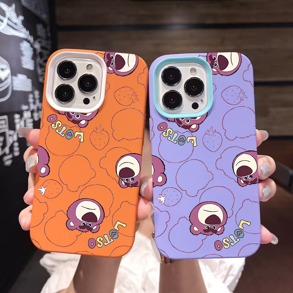Ốp Điện Thoại silicon Dẻo Hình Gấu Dâu Tây 3 Trong 1 Cho iPhone 14Promax 13 12 11 7Plus X XR 7 8 Hộp Đựng Đồ Dùng Cao Cấp Tiện Dụng