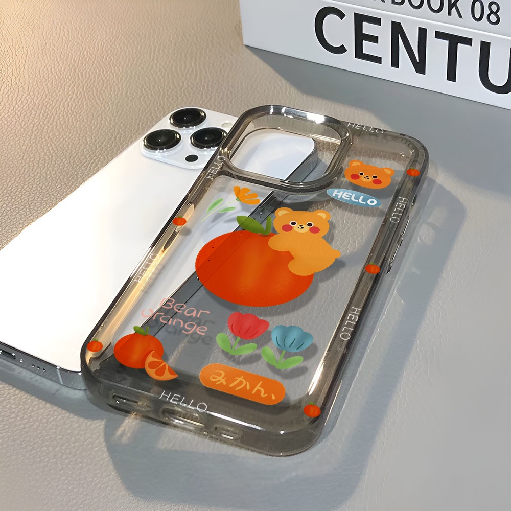 Ốp Điện Thoại Trong Suốt In Hình Gấu Và Quả Cam Cho iphone 14 pro max 11 13 12 7 8 Plus X XR XSMax