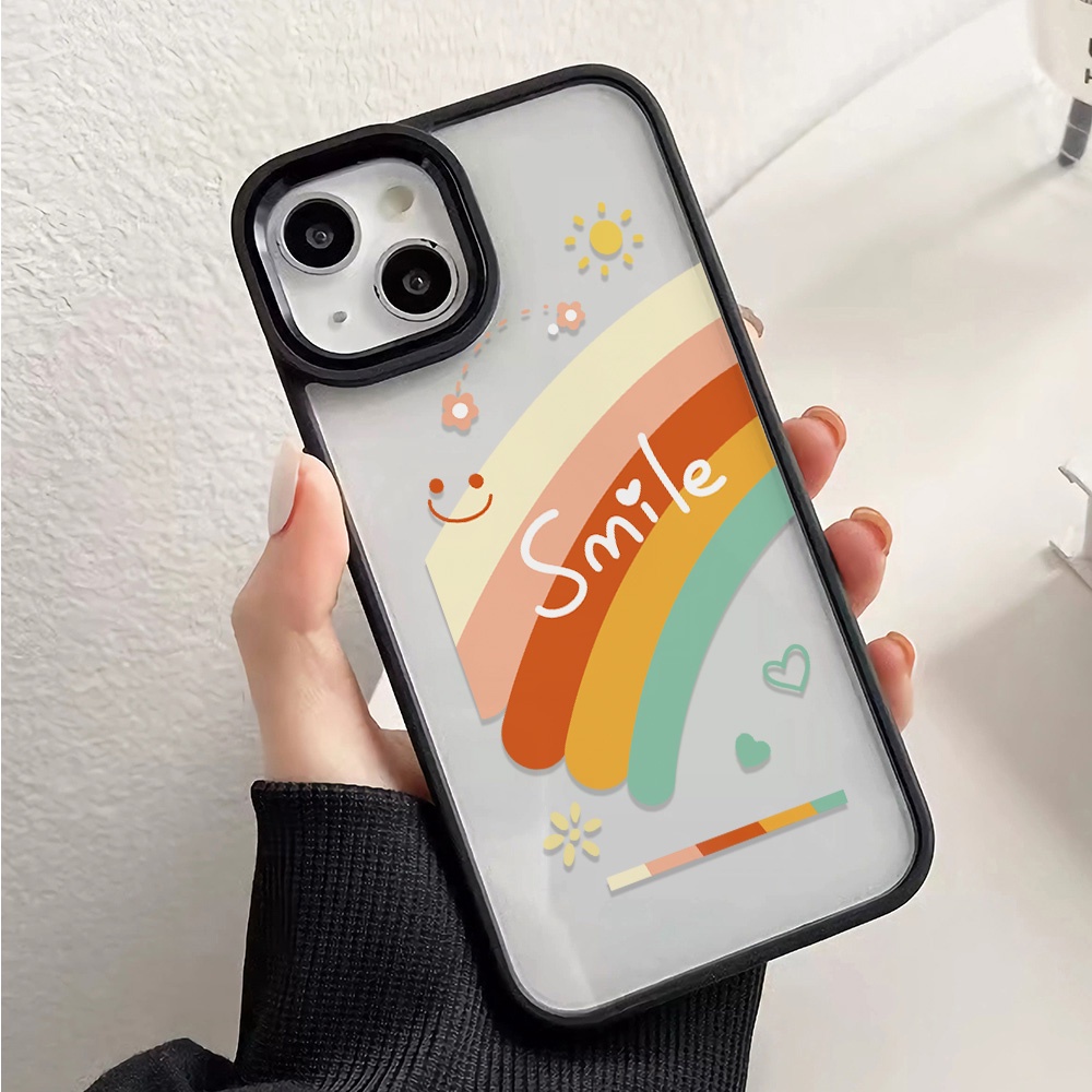 Ốp Điện Thoại Nhựa Acrylic Cứng Trong Suốt Hình Mặt Cười Cầu Vồng Cho iphone 14 pro Max 11 13 12 7Plus 8 X XS Max