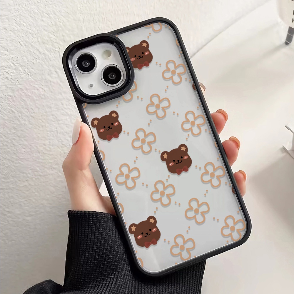 Ốp Điện Thoại Nhựa Acrylic Cứng Trong Suốt Hình Gấu Và Hoa Cho iphone 14 pro Max 11 13 12 7Plus 8 X XS Max