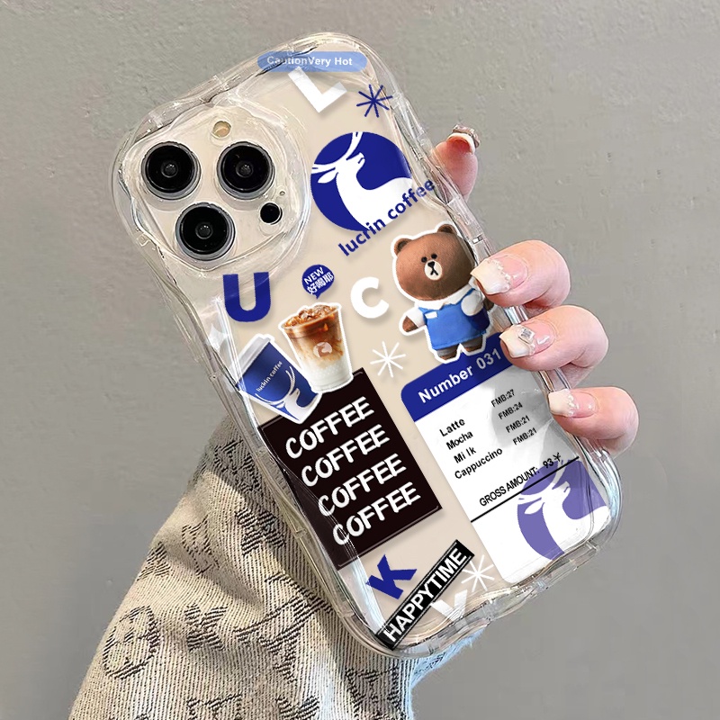 Ốp Điện Thoại Dẻo Trong Suốt Họa Tiết Gấu &amp; Cà Phê Dễ Thương Cho iphone 14 pro Max 11 13 12 7Plus 8 X XS Max