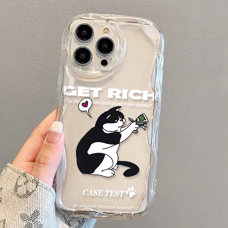 Ốp Điện Thoại Dẻo Trong Suốt In Chữ Get Rich Cat Thời Trang Cho iphone 14 pro Max 11 13 12 7Plus 8 X XS Max