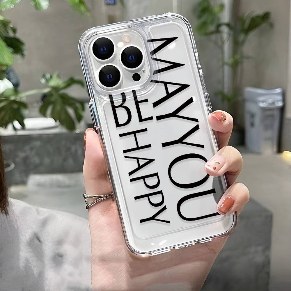 Ốp Điện Thoại Trong Suốt In Chữ May You Be Happy Cho iphone 14 pro max 11 13 12 7 8 Plus X XR XSMax