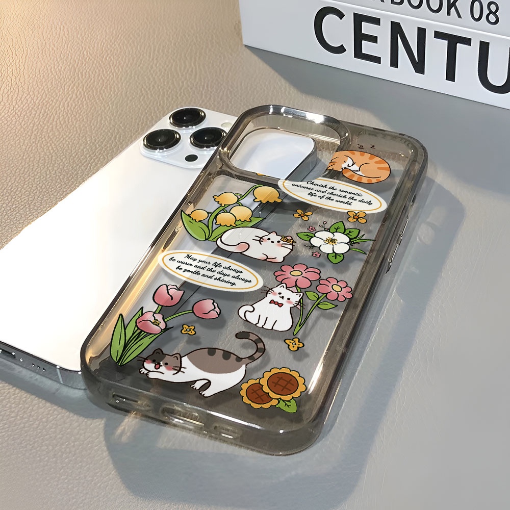 Ốp Điện Thoại Trong Suốt In Hình Mèo Và Hoa Thời Trang Cho iphone 14 pro max 11 13 12 7 8 Plus X XR XSMax