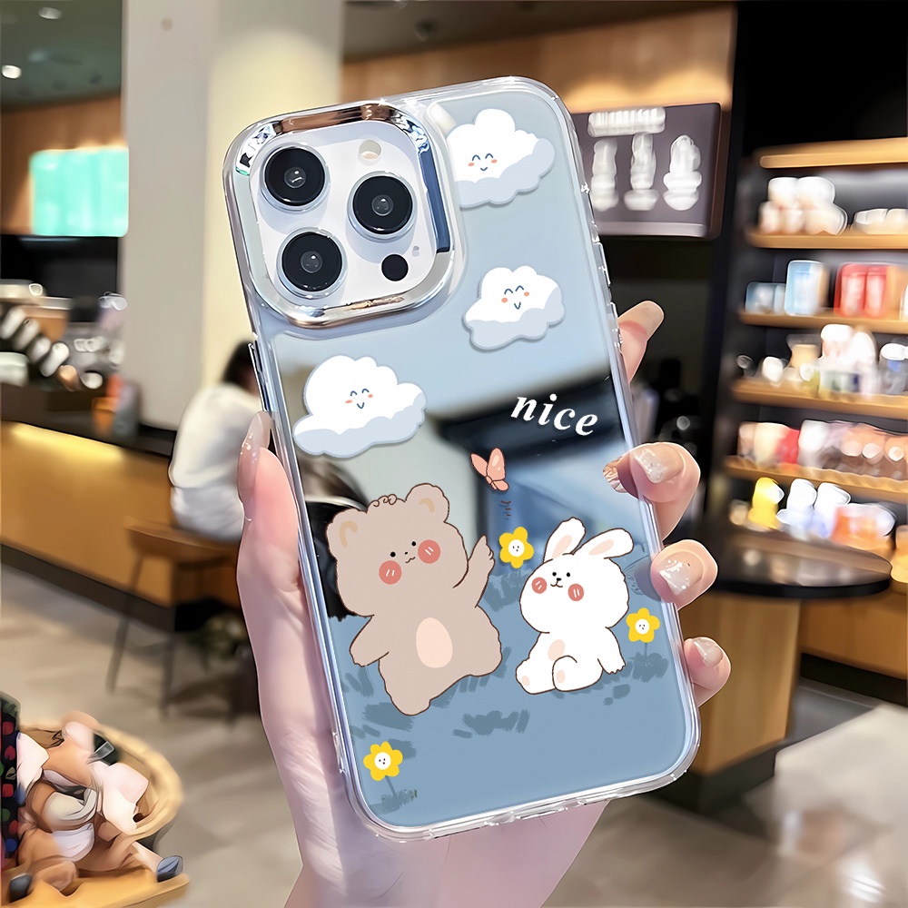 Ốp Điện Thoại Tráng Gương Họa Tiết Gấu / Thỏ Cho iphone 14 pro max 11 12 13 8 7 Plus X XR XSMax