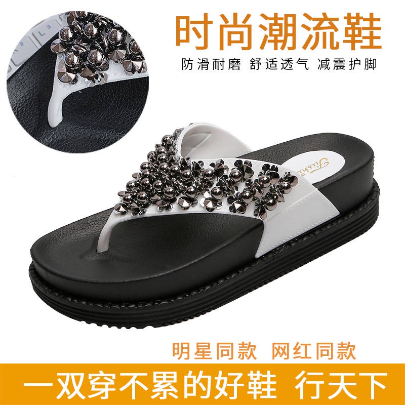 Dép Sandal Đế Dày Đính Đá Thời Trang Hàn Quốc Cho Nữ