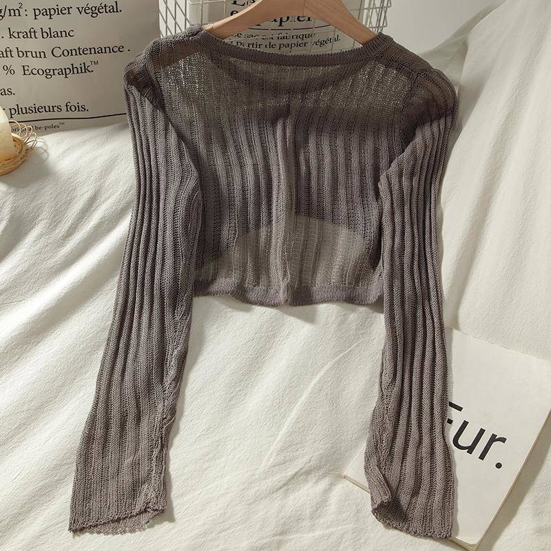 Áo Croptop Dệt Kim Mỏng Phong Cách Hàn Quốc Thời Trang Mùa Hè Cho Nữ