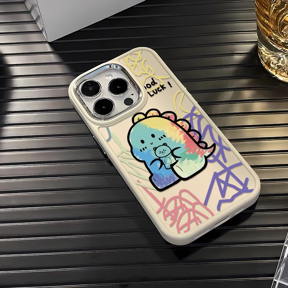 Ốp Điện Thoại Silicone Khung Kim Loại Họa Tiết Khủng Long Cho iphone 14ProMax 11 13 12 7Plus 8 X XS Max