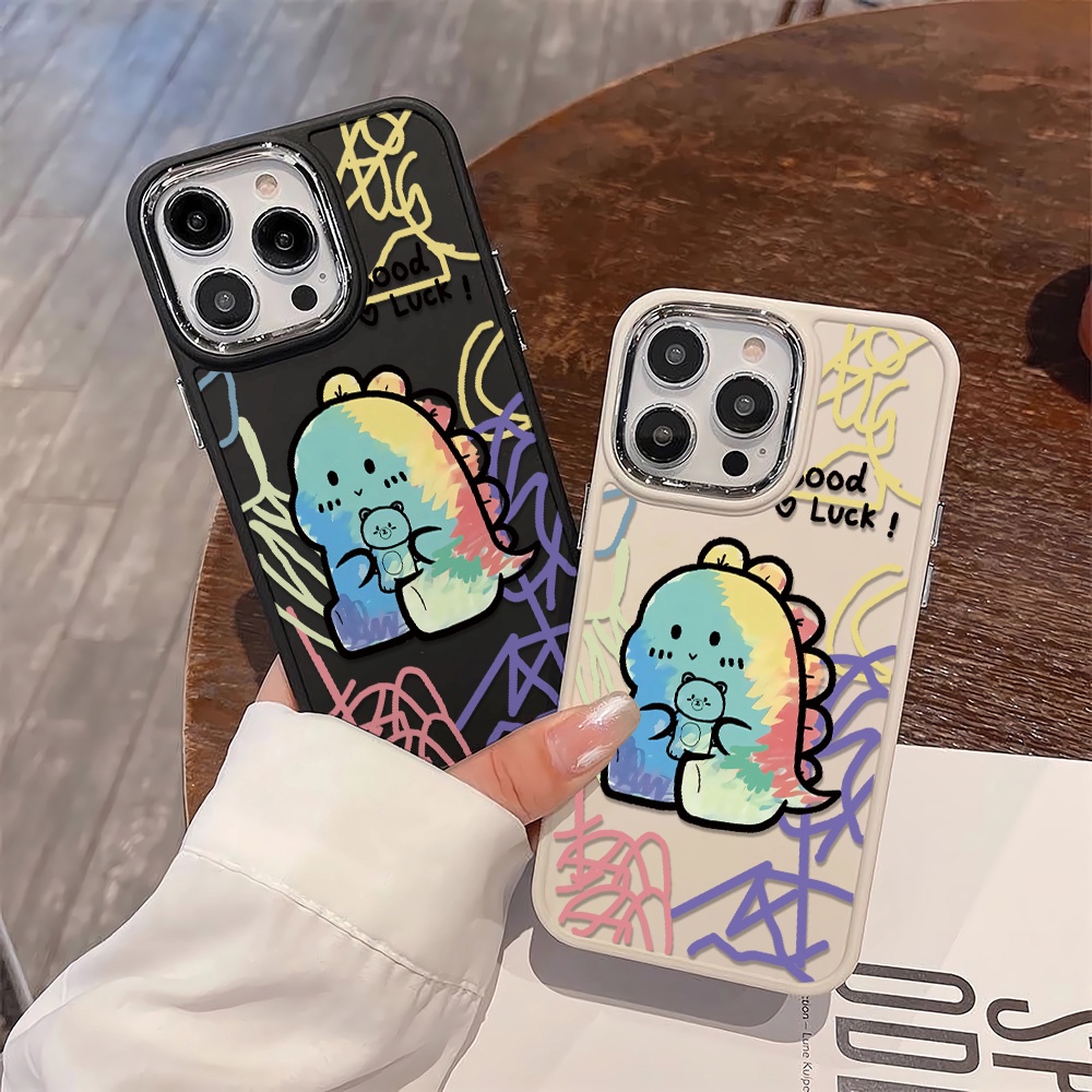 Ốp Điện Thoại Silicone Khung Kim Loại Họa Tiết Khủng Long Cho iphone 14ProMax 11 13 12 7Plus 8 X XS Max