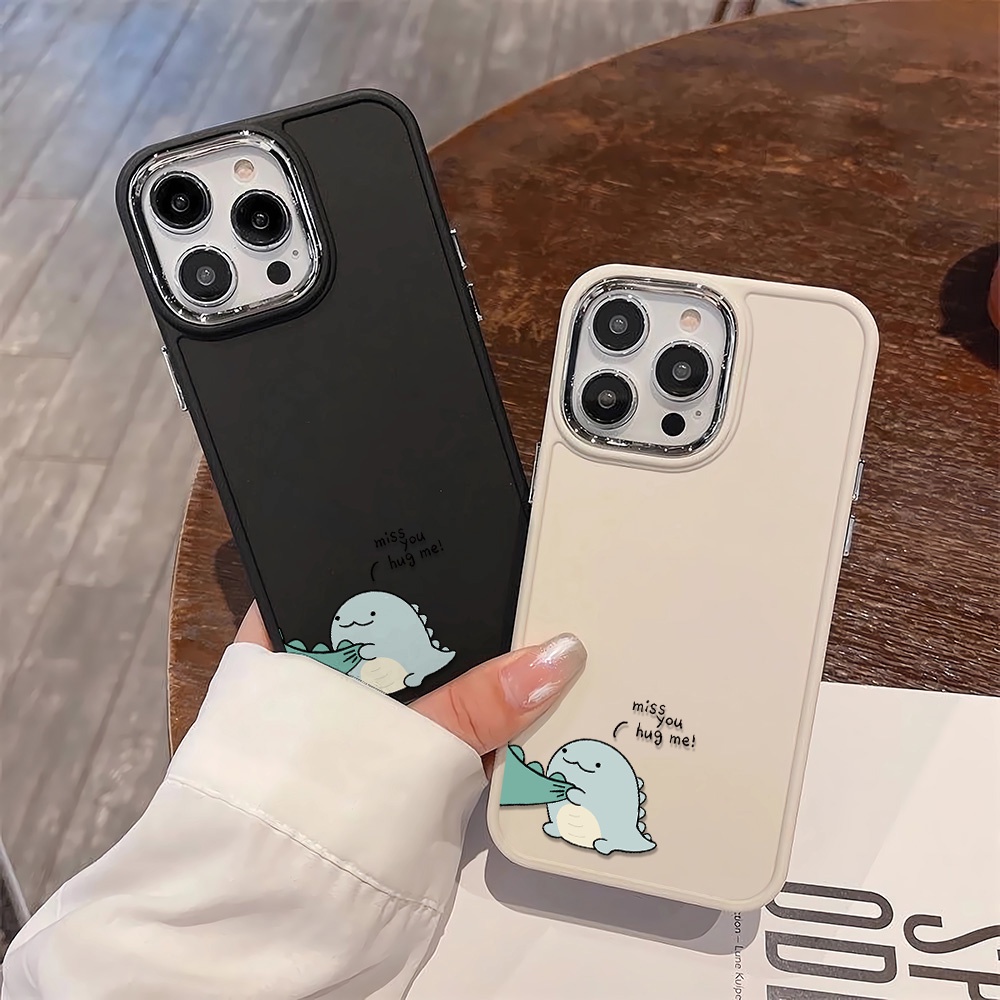 Ốp Điện Thoại Silicone Khung Kim Loại Họa Tiết Khủng Long Màu Xanh Lá Cho iphone 14ProMax 11 13 12 7Plus 8 X XS Max