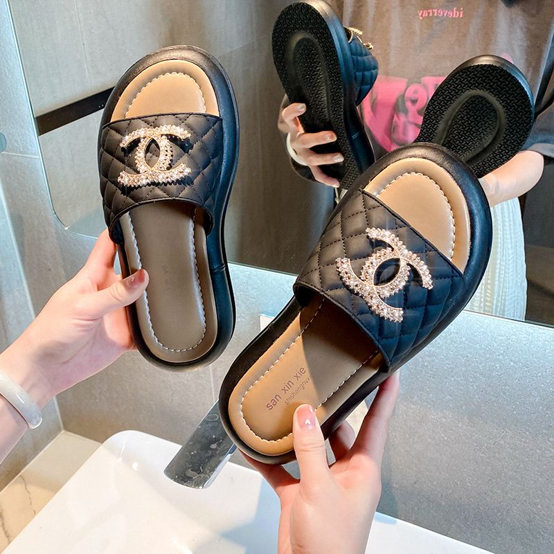 [Hàng Có Sẵn Giao Hàng Nhanh] Dép Xỏ Ngón Đế Dày Đính Đá Thời Trang Mùa Hè 2023 Phong Cách Mới Cho Nữ