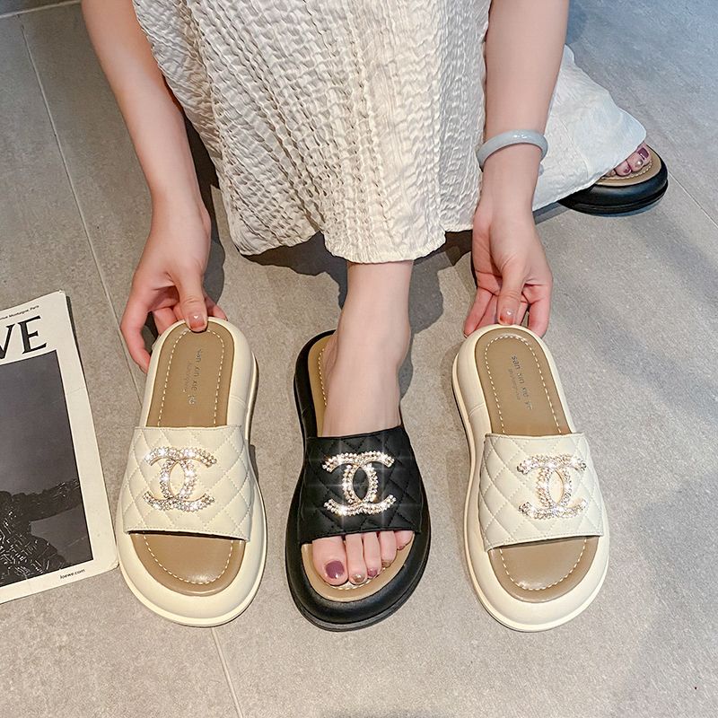 [Hàng Có Sẵn Giao Hàng Nhanh] Dép Xỏ Ngón Đế Dày Đính Đá Thời Trang Mùa Hè 2023 Phong Cách Mới Cho Nữ