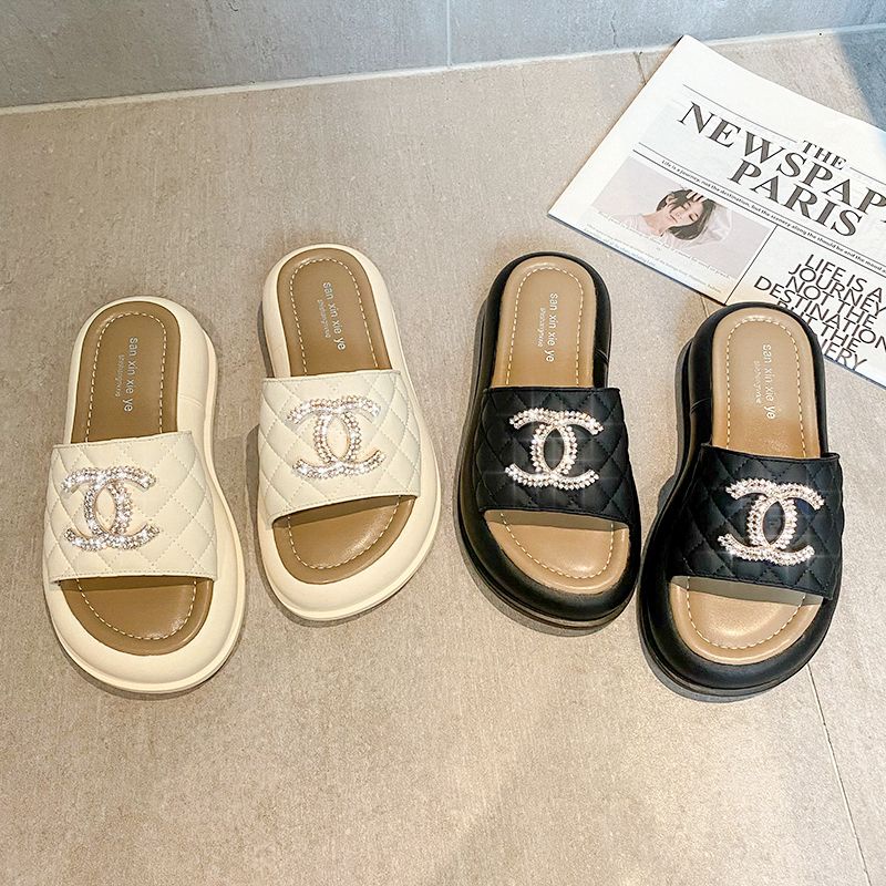 [Hàng Có Sẵn Giao Hàng Nhanh] Dép Xỏ Ngón Đế Dày Đính Đá Thời Trang Mùa Hè 2023 Phong Cách Mới Cho Nữ