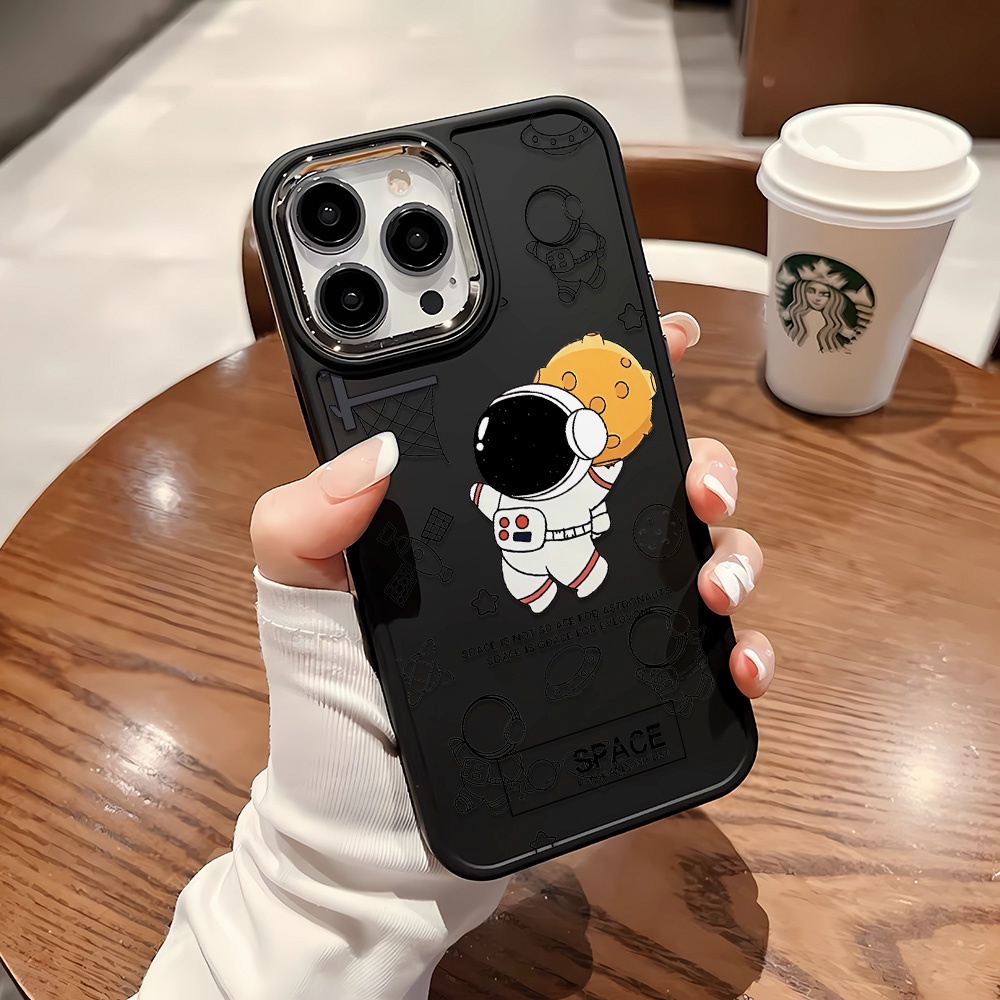 Ốp Điện Thoại Silicone Khung Kim Loại In Hình Phi Hành Gia Hoạt Hình Cho iphone 14ProMax 11 13 12 7Plus 8 X XS Max