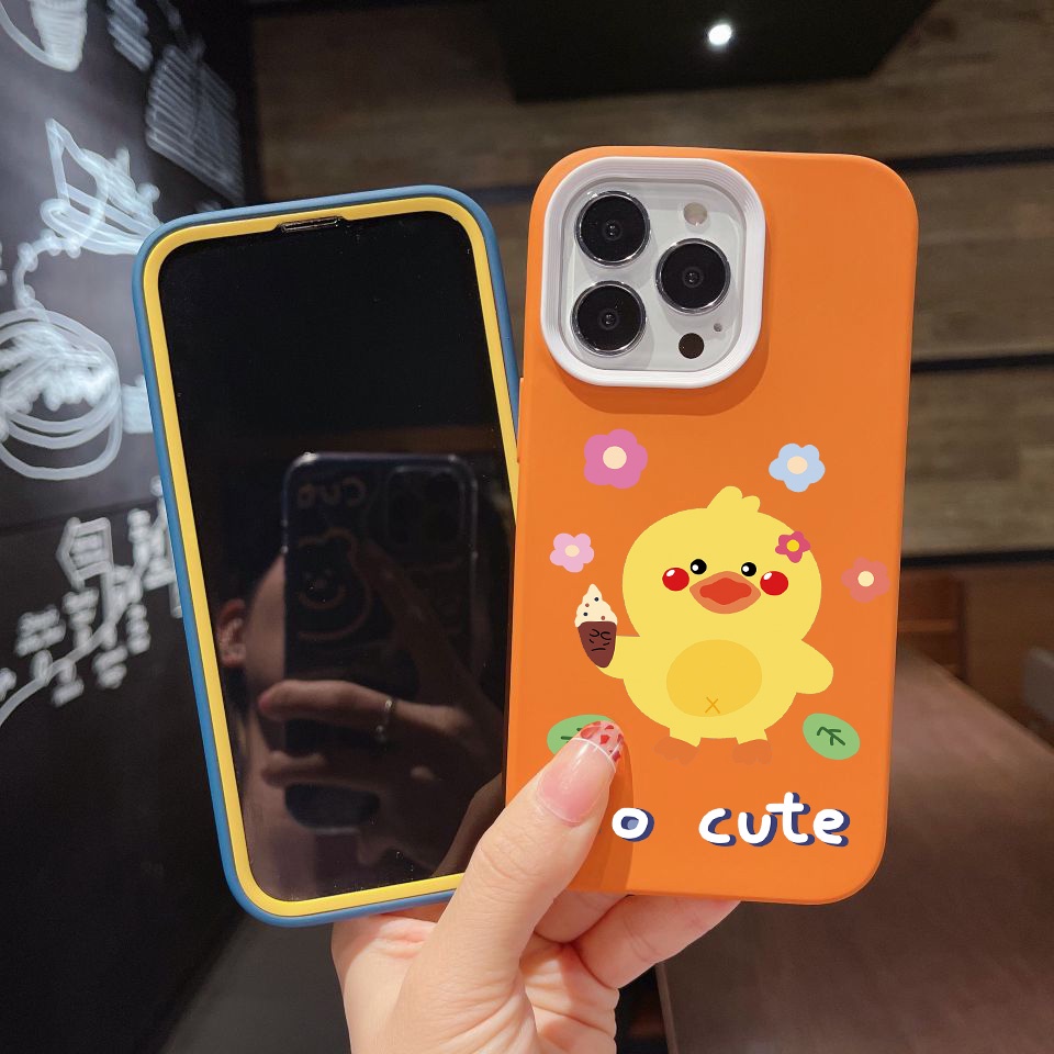 Ốp Điện Thoại silicon Dẻo Hình Chú Vịt Và Kem 3 Trong 1 Cho iPhone 14Promax 13 12 11 7Plus X XR
