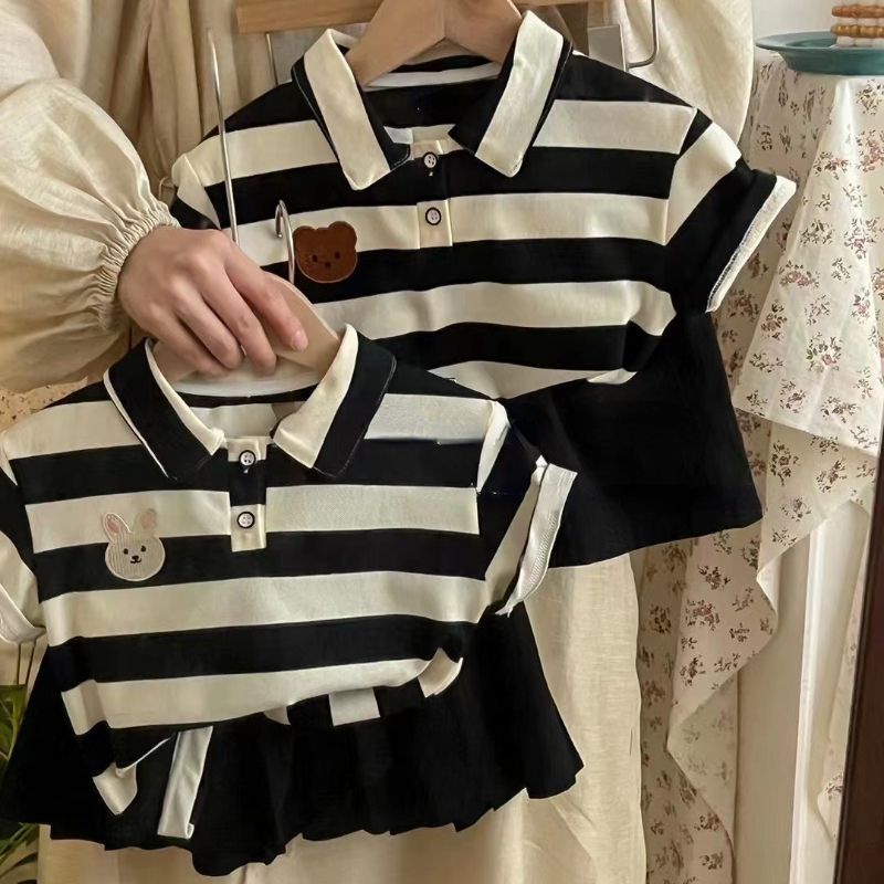 ✨Hàng Có Sẵn! Hộp Đựng Tai Nghe✨ Set Áo Thun POLO + Chân Váy Ngắn Kẻ Sọc Thêu Họa Tiết Thời Trang Mùa Hè Cho Bé Trai Và Gái