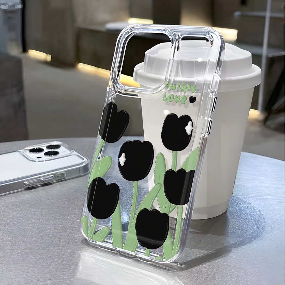 Ốp Điện Thoại Trong Suốt Họa Tiết Hoa Tulip Chống Sốc Cho iphone 14 pro max 11 13 12 7 8 Plus X XR XSMax