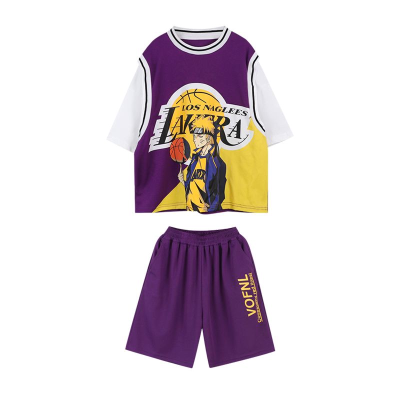 Bộ Đồ Thể Thao Giả Hai Mảnh Dáng Rộng Tay Ngắn Phong Cách Đường Phố Mỹ Cổ Điển Thời Trang Mùa Hè Dành Cho Bé Trai