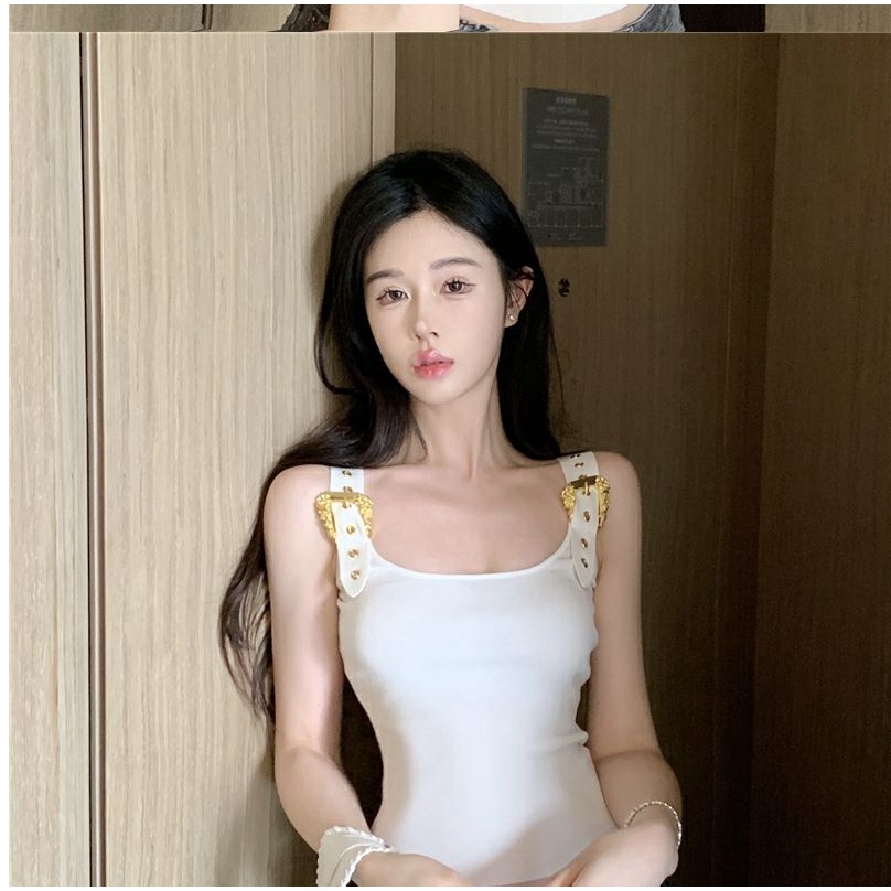 Hàng Có Sẵn Áo Hai Dây Màu Trơn Quyến Rũ Thời Trang Mùa Hè Cho Nữ