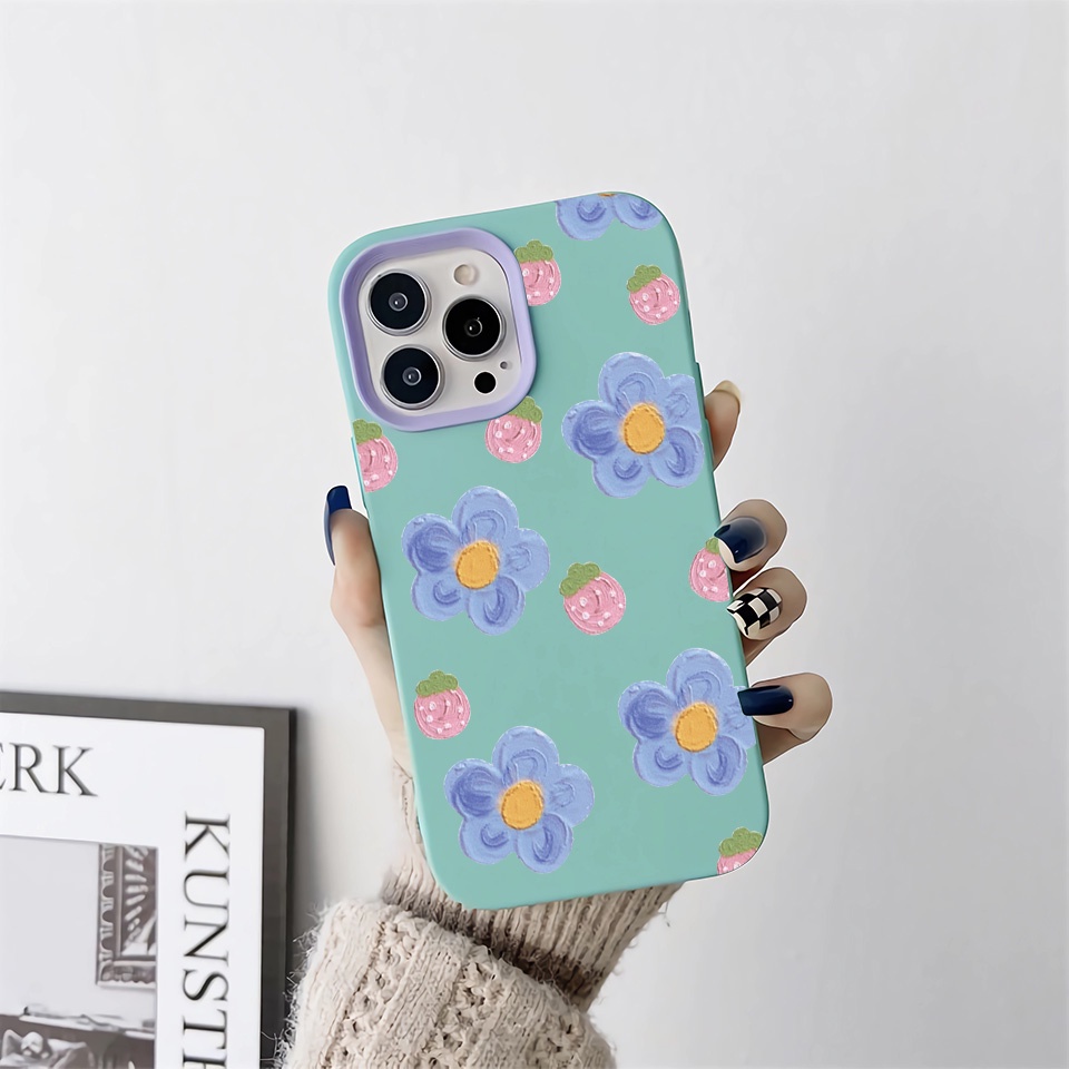 Ốp Điện Thoại silicon Dẻo Hình Hoa Tím 3 Trong 1 Cho iPhone 14Promax 13 12 11 7Plus 7 X Xs Max XR