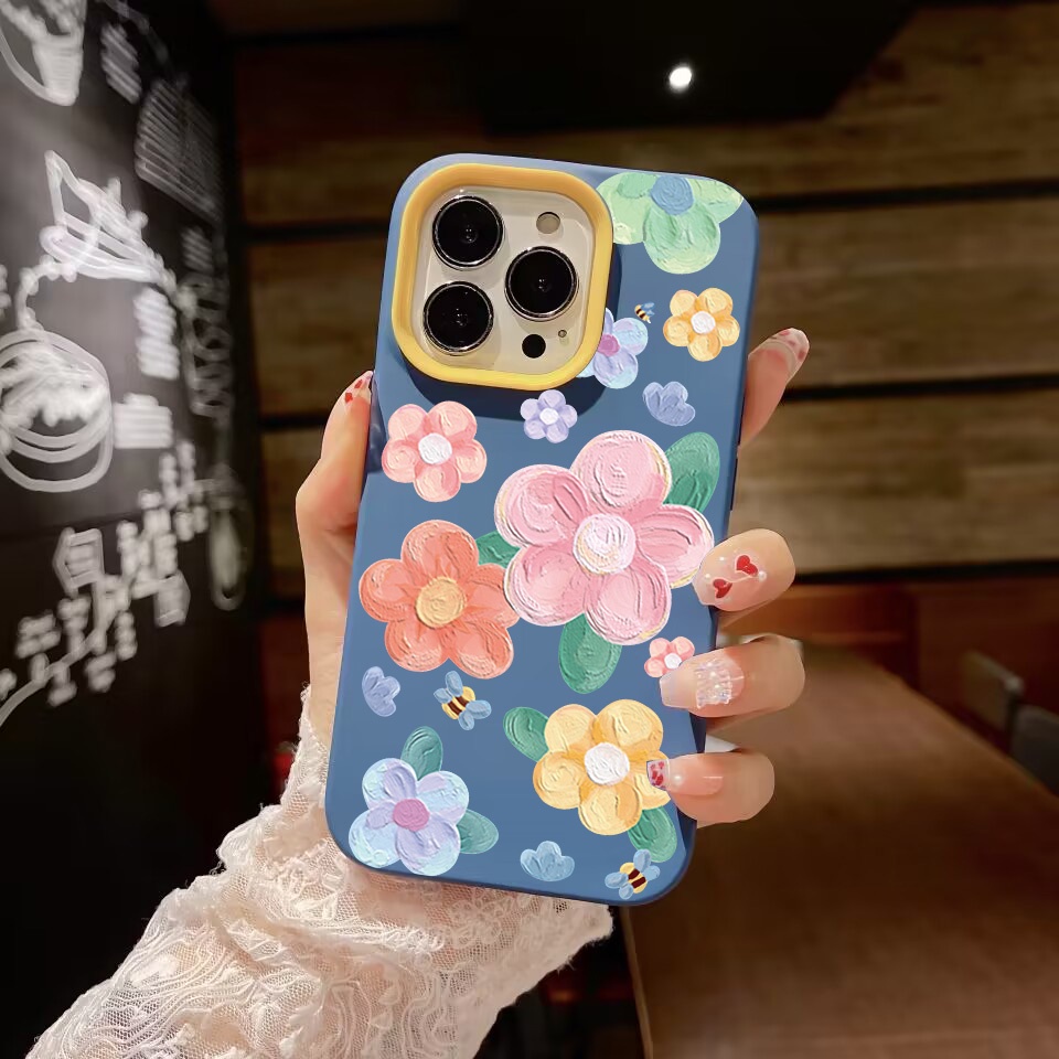 Ốp Điện Thoại silicon Dẻo Họa Tiết Hoa Xinh Xắn 3 Trong 1 Cho iPhone 14Promax 13 12 11 7Plus 7 X Xs Max XR