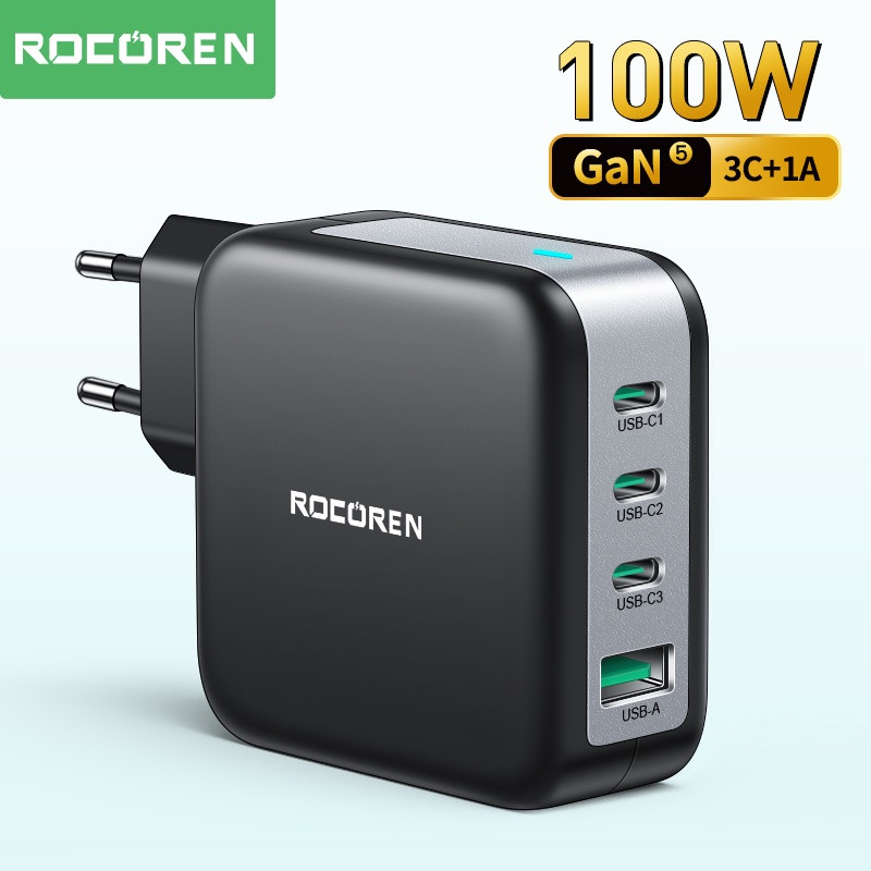 Rocoren Cốc Sạc Nhanh 100W PD QC 4.0 3.0 USB Type C Cho iPhone 14 13 12 Pro Max Macbook