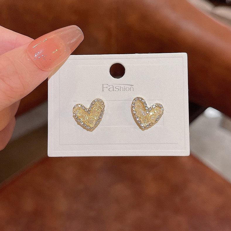Khuyên Tai Hình Trái Tim Đính Đá Pha Lê Thời Trang Hàn Quốc Chất Lượng Cao Cho Nữ