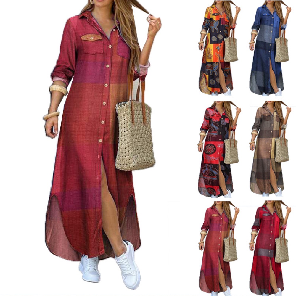 กระแสน้ำ Đầm In Hoa Họa Tiết Da Báo Rằn Ri Thời Trang Cho Nữ Đầm Maxi Trơn Thường Ngày Xẻ Tà Dài Tay Có Cúc 2023
