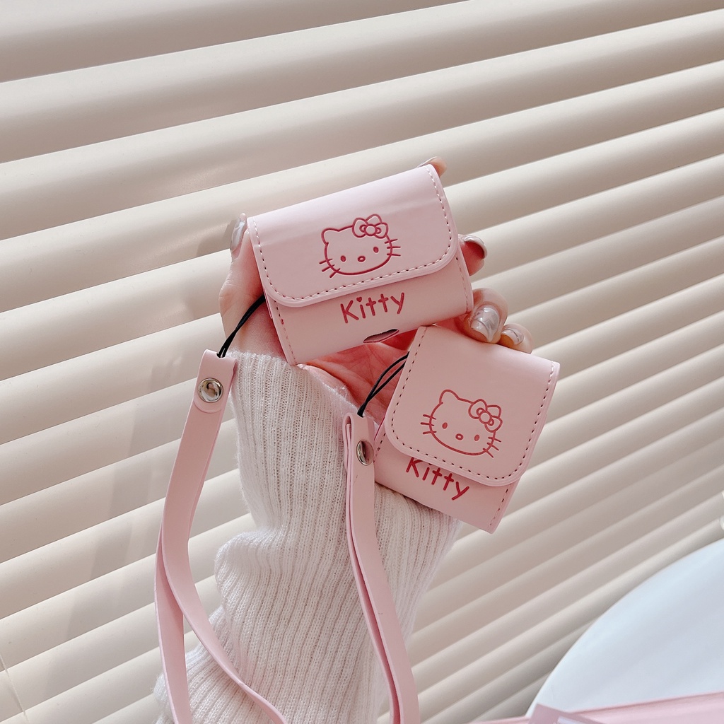 Vỏ Bảo Vệ Hộp Sạc Tai Nghe AirPods3 AirPodsPro2gen 2023 Bằng Da Hình Hello Kitty Màu Hồng Dễ Thương