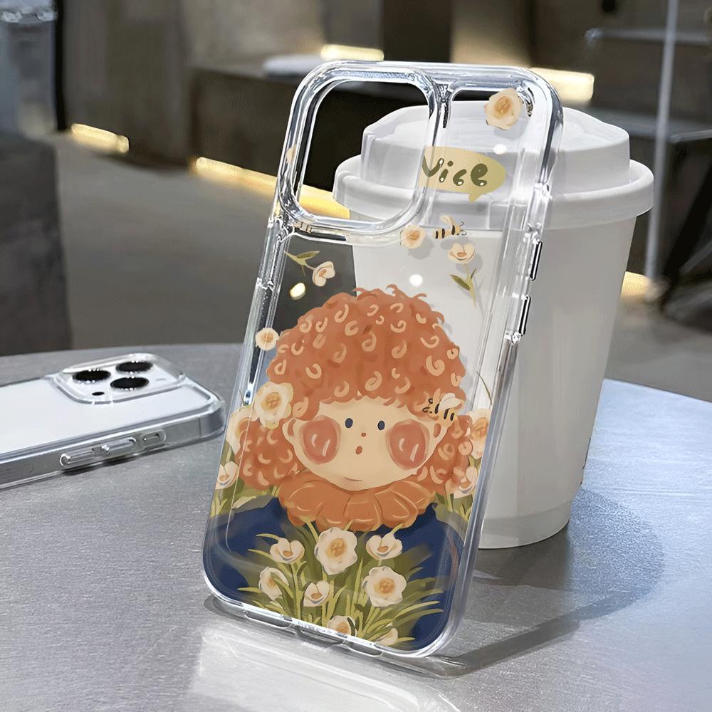 Ốp Điện Thoại Trong Suốt Hình Cô Gái Tóc Xoăn Cho iphone 14promax 13 12 11 7Plus 7 8 Plus X XR XSMax
