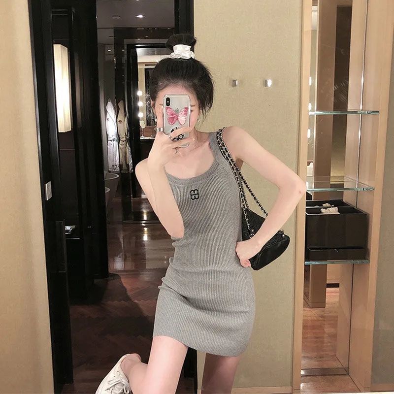 Jiashucheng Đầm Dệt Kim Hai Dây Dáng Ôm Phong Cách Pháp Thời Trang Xuân Hè Dành Cho Nữ