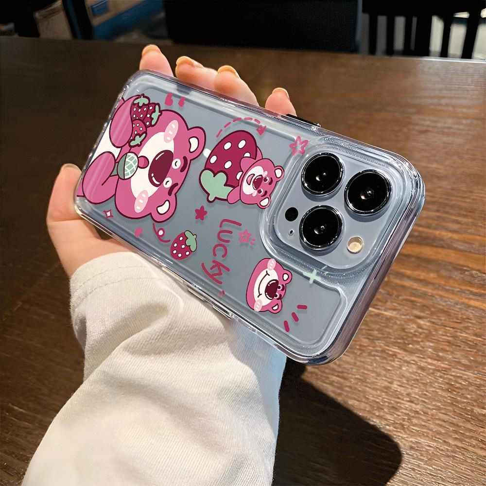 Ốp Điện Thoại Trong Suốt Chống Sốc In Hình Gấu Và Kem Dâu Cho iphone 14 pro max 11 13 12 7Plus 7 8 Plus X XR XSMax