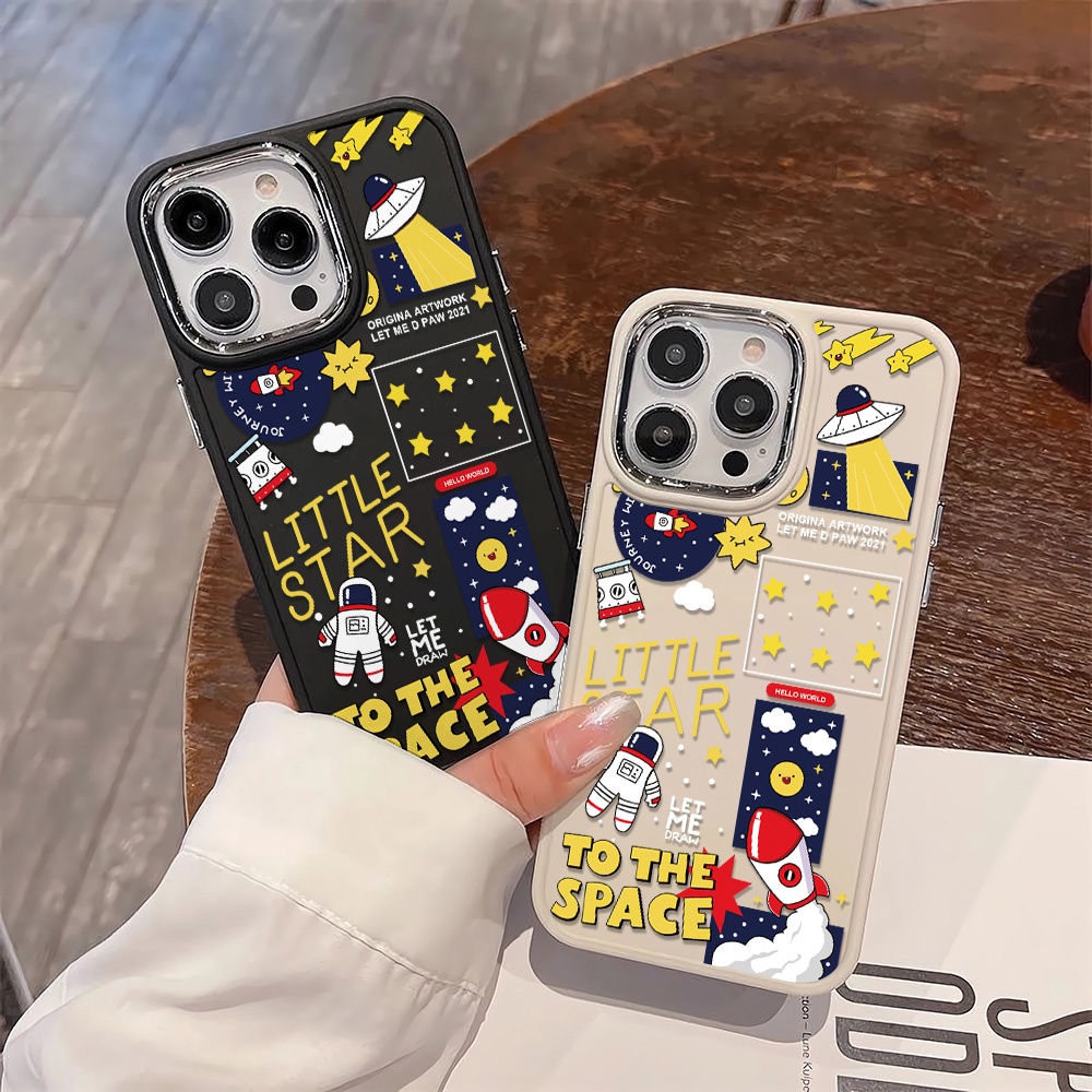 Ốp Điện Thoại Silicone Khung Kim Loại Chống Sốc In Hình Phi Hành Gia Cho iphone 14ProMax 11 13 12 7Plus 8 X XS Max
