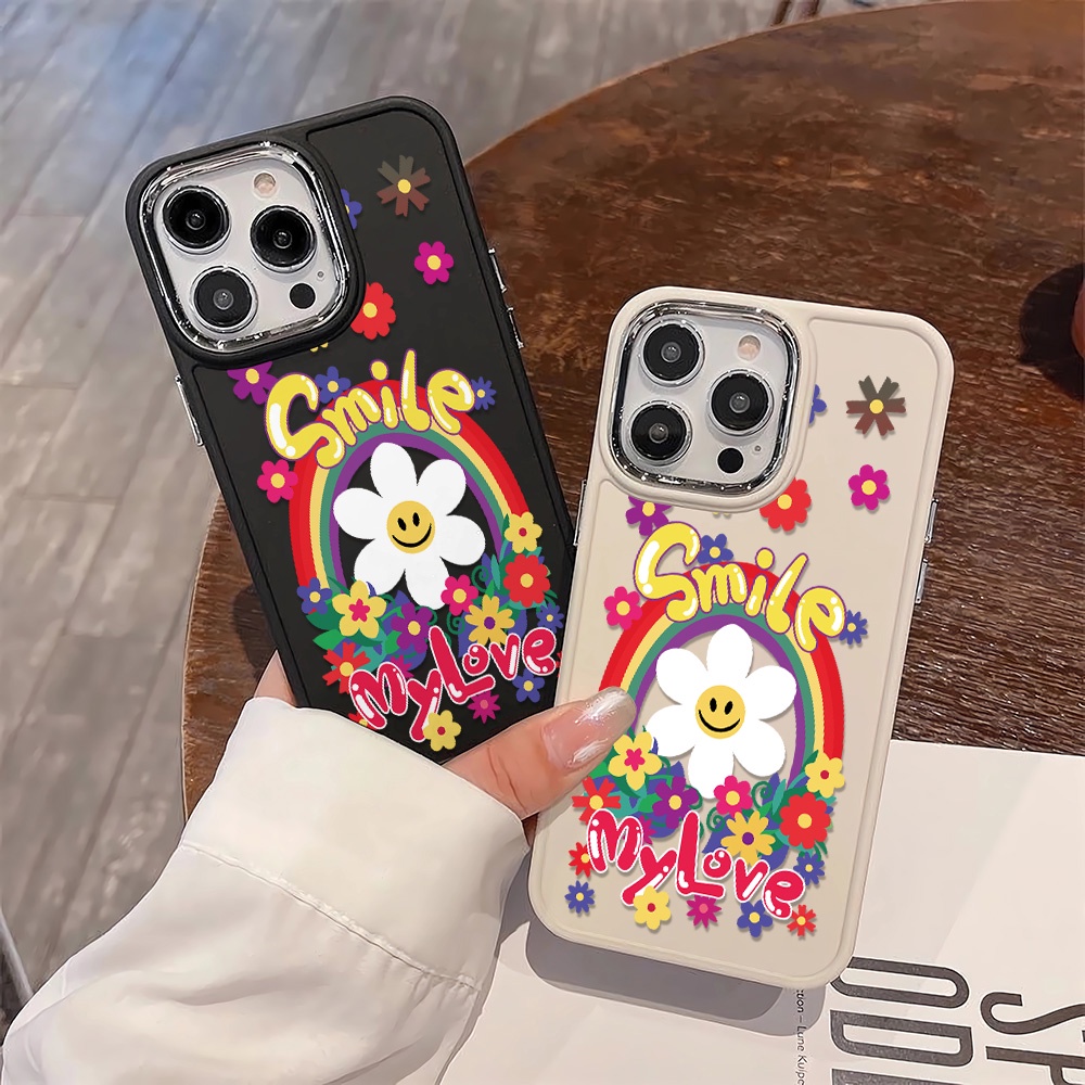 Ốp Điện Thoại Silicone Khung Kim Loại Họa Tiết Hoa Hướng Dương Mặt Cười Cho iphone 14ProMax 11 13 12 7Plus 8 X XS Max