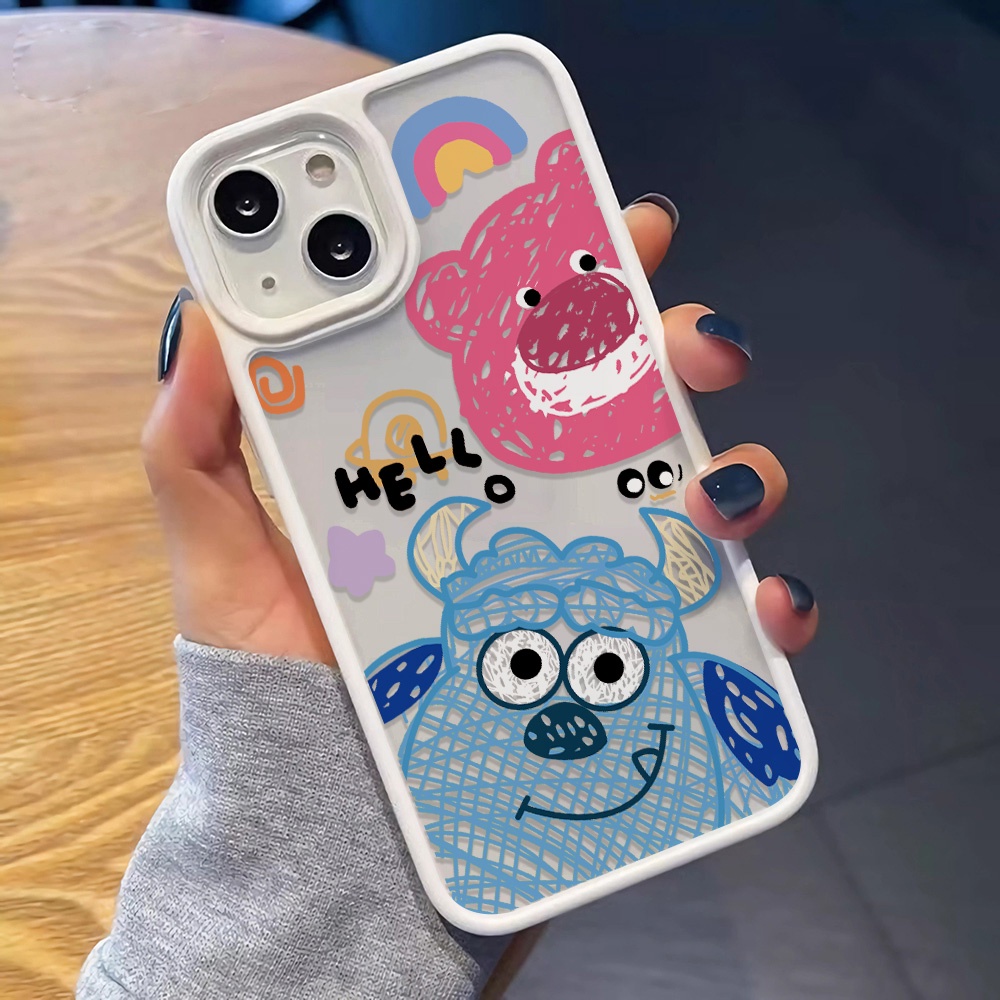 Ốp Điện Thoại Nhựa Acrylic Cứng Trong Suốt In Hình Quái Vật Lotso Đáng Yêu Cho iphone 14 pro Max 11 13 12 7Plus 8 X XS Max