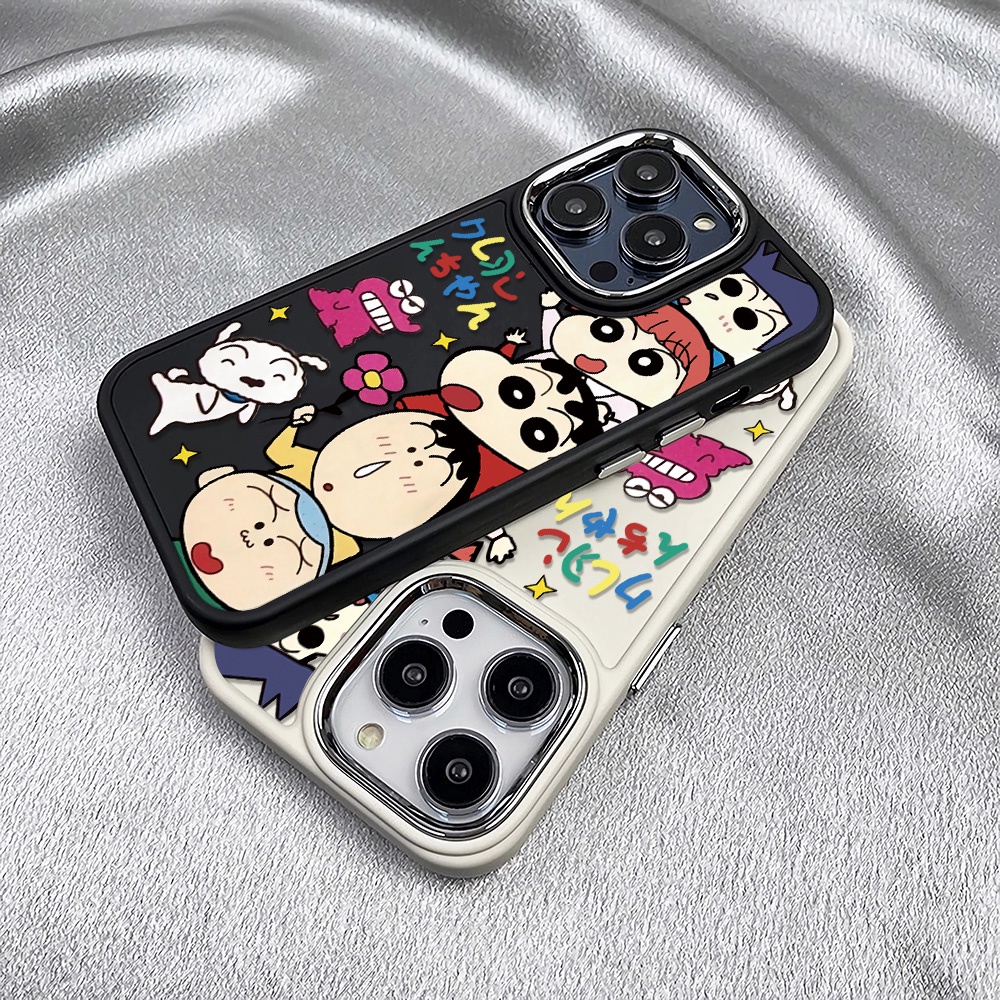 Ốp Điện Thoại Silicone Khung Kim Loại In Hình Cậu Bé Bút Chì Shin chan Cho iphone 14ProMax 11 13 12 7Plus 8 X XS Max