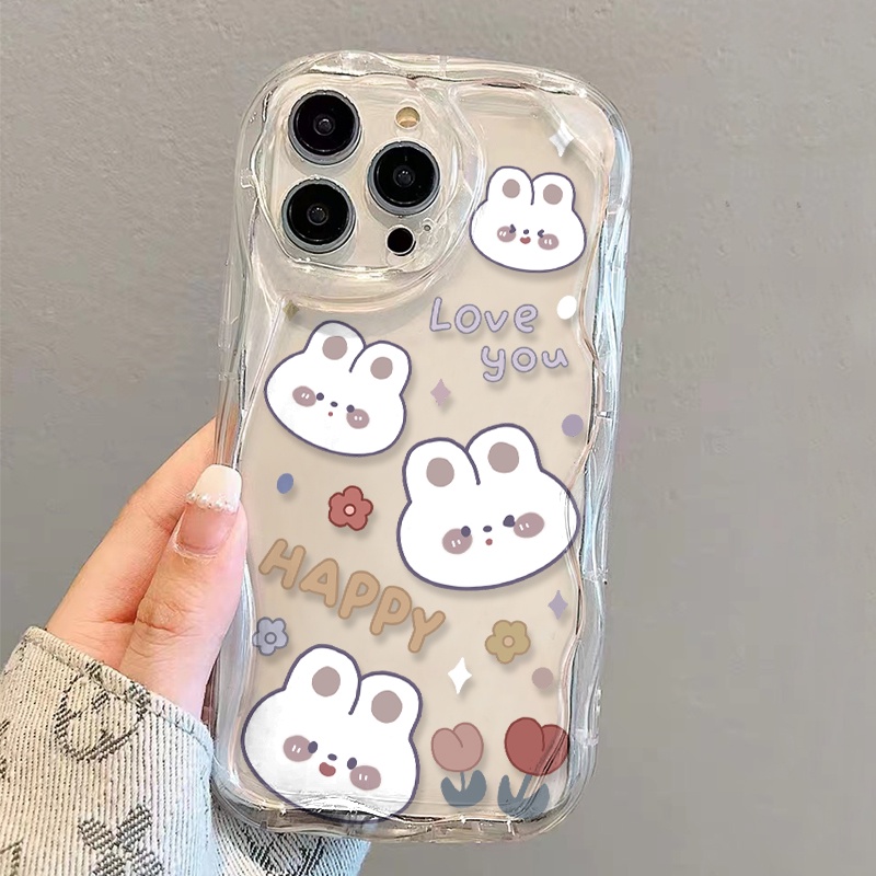 Ốp Điện Thoại Dẻo Trong Suốt Họa Tiết Hoa &amp; Thỏ Dễ Thương Cho iphone 14 pro Max 11 13 12 7Plus 8 X XS Max