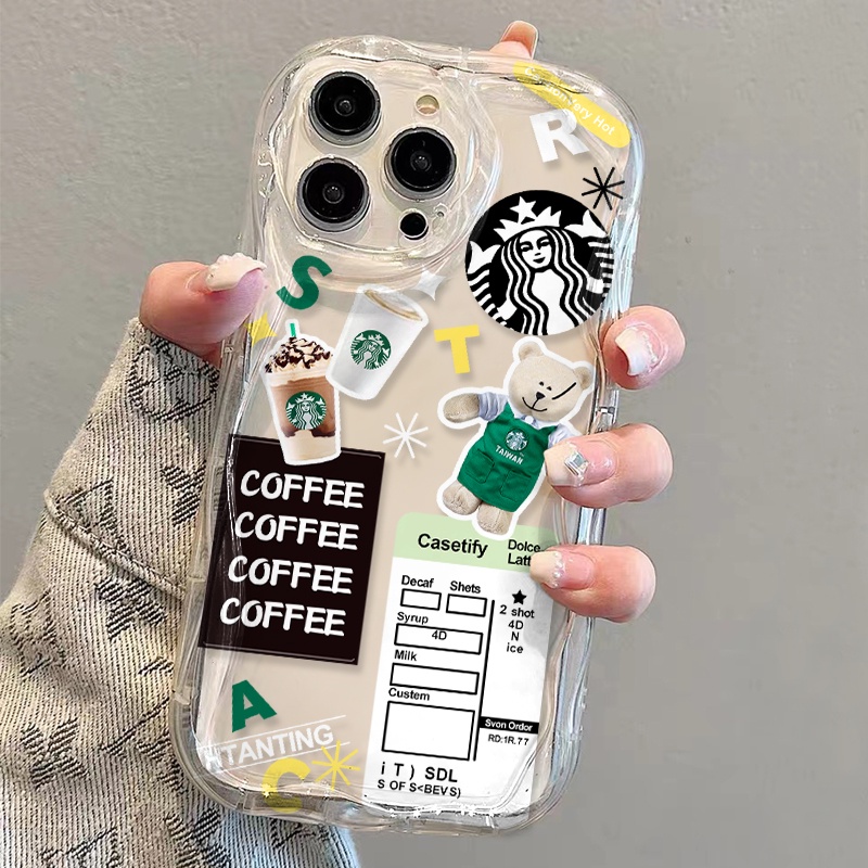 Ốp Điện Thoại Dẻo Trong Suốt Họa Tiết Gấu &amp; Cà Phê Dễ Thương Cho iphone 14 pro Max 11 13 12 7Plus 8 X XS Max