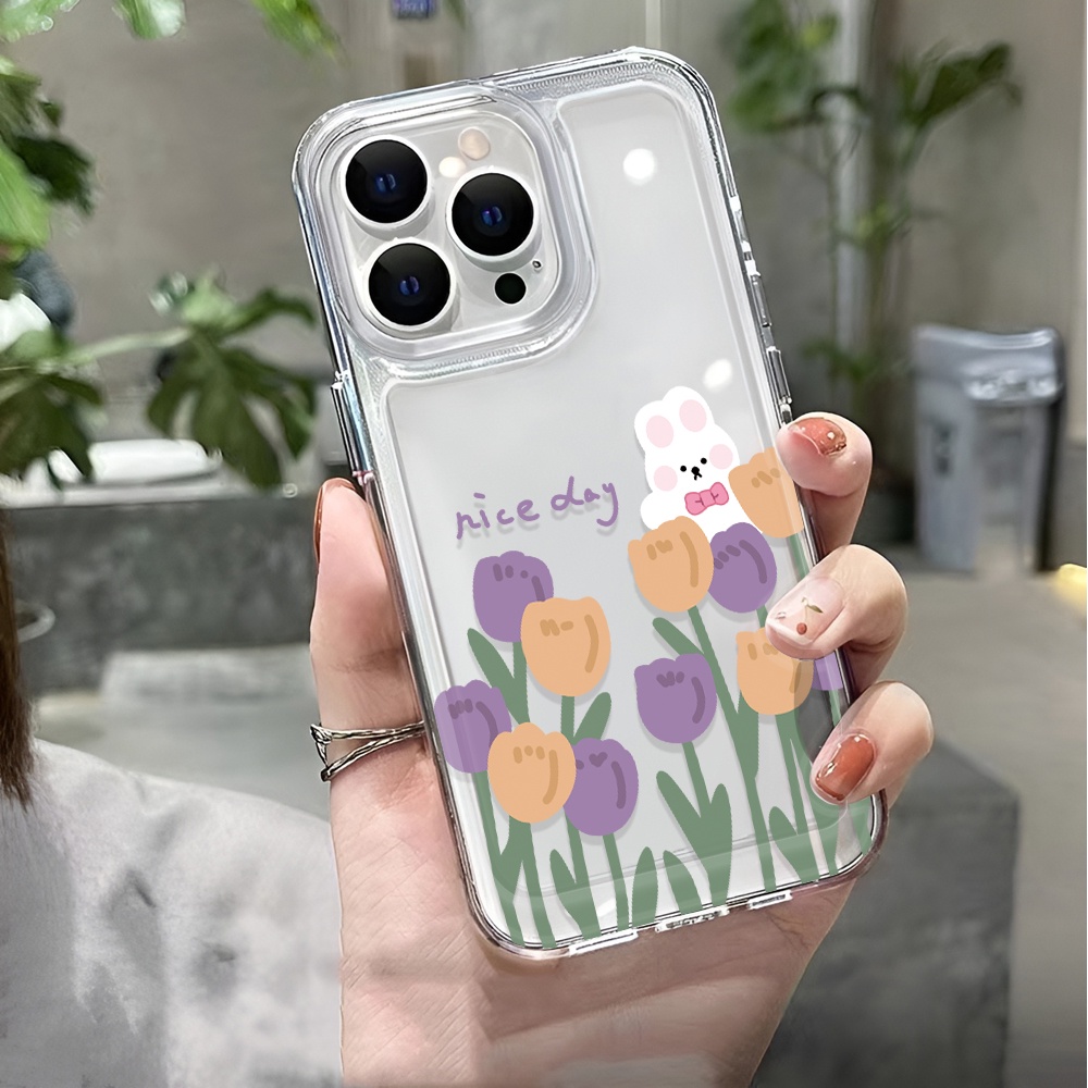 Ốp Điện Thoại Trong Suốt In Hình Thỏ Hoa Đáng Yêu Cho iphone 14 pro max 11 13 12 7 8 Plus X XR XSMax