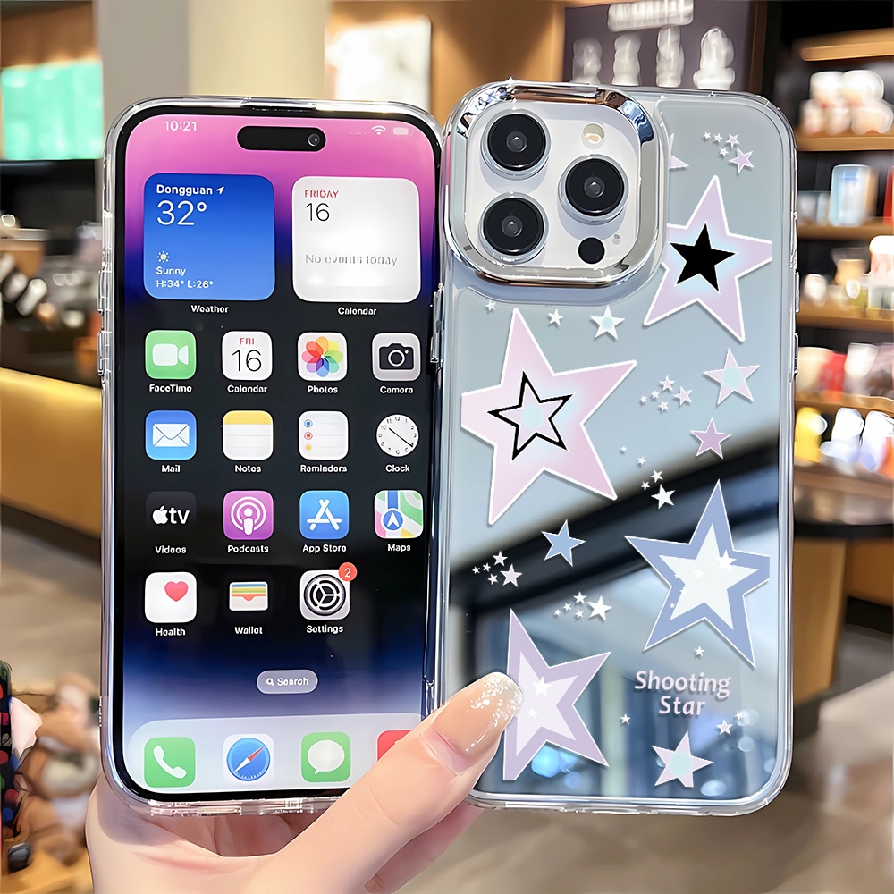 Ốp Điện Thoại Tráng Gương Viền Kim Loại Họa Tiết Ngôi Sao Thời Trang Cho iphone 14 pro max 11 12 13 8 7 Plus X XR