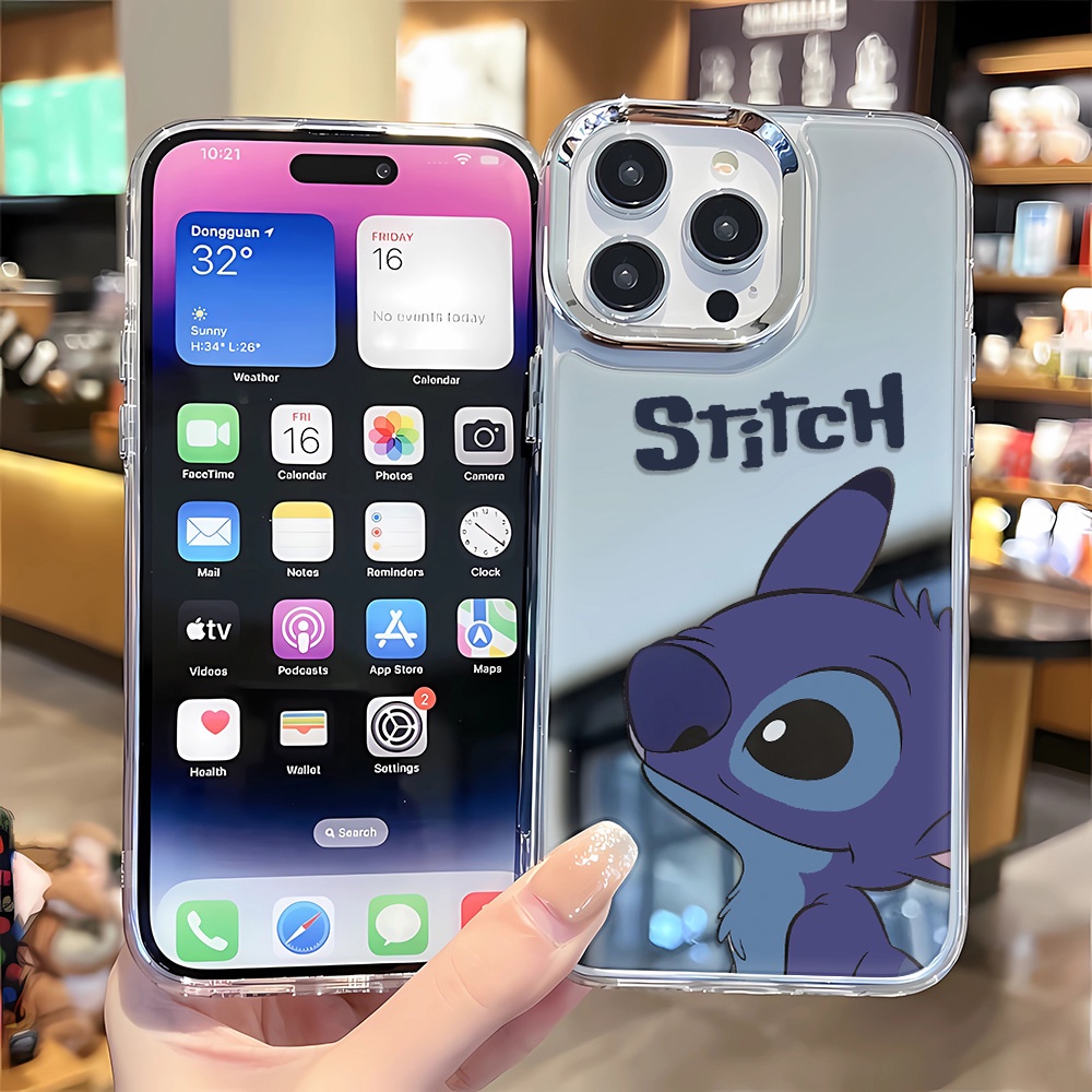 Ốp Điện Thoại Tpu Gắn Gương Kim Loại In Hình Stitch Thời Trang Cho iphone 14 pro max 11 12 13 8 7 Plus X XR XSMax