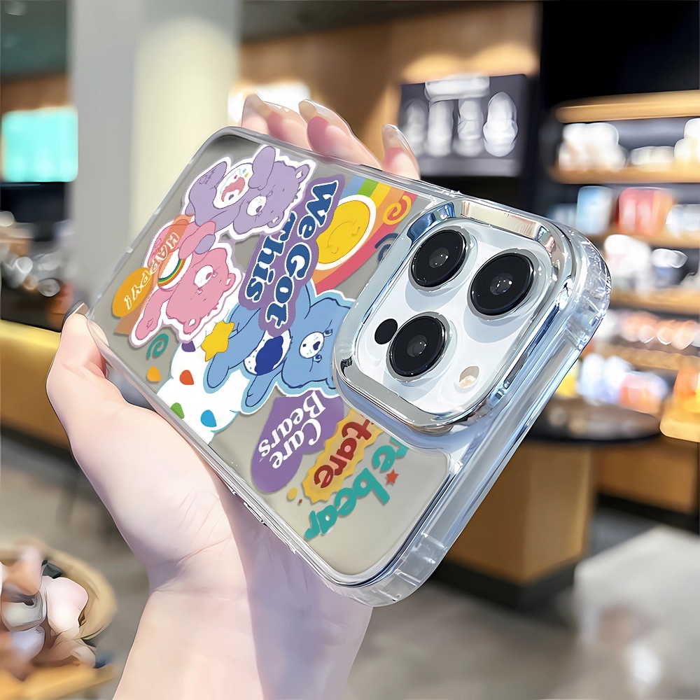 Ốp Điện Thoại Tpu Viền Kim Loại Tráng Gương In Hình Gấu Cầu Vồng Cho iphone 14 pro max 11 12 13 8 7 Plus X XR XSMax