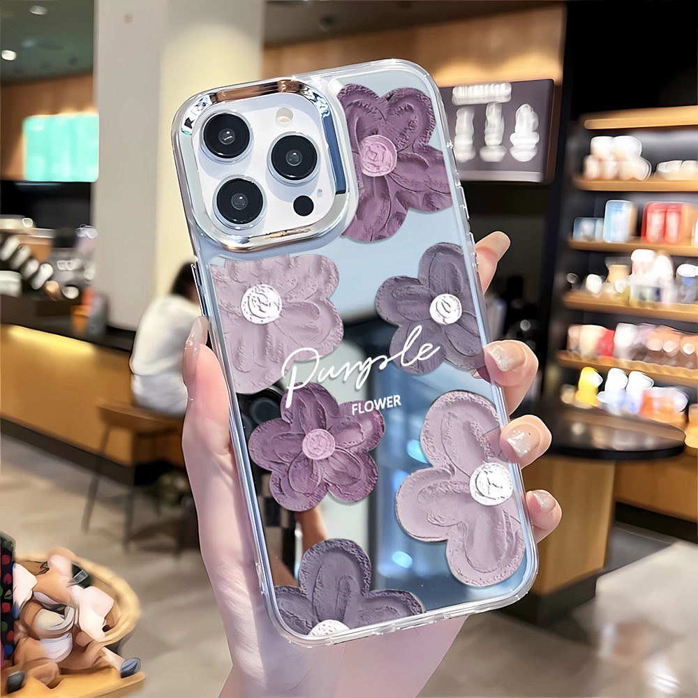 Ốp Điện Thoại Tráng Gương Viền Kim Loại Họa Tiết Hoa Cho iphone 14 pro max 11 12 13 8 7 Plus X XR XSMax