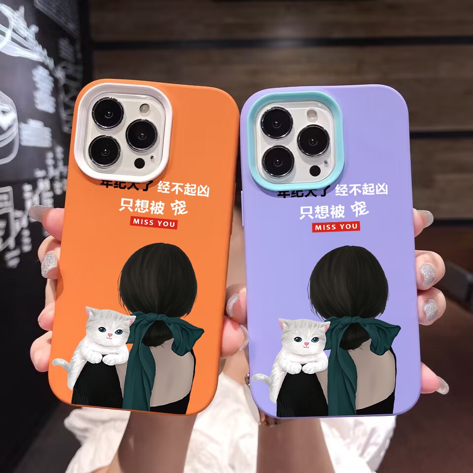 Ốp Điện Thoại silicon Dẻo Họa Tiết Cô Gái / Mèo 3 Trong 1 Dễ Thương Cho iPhone 14Promax 13 12 11 7Plus X XR