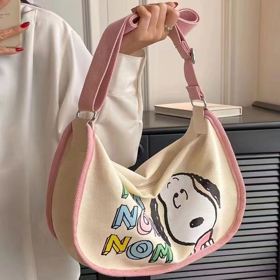 Túi Đeo Vai Vải Canvas Sức Chứa Lớn In Hình Hoạt Hình Nhật Bản Dễ Phối Đồ Thời Trang Cho Nữ