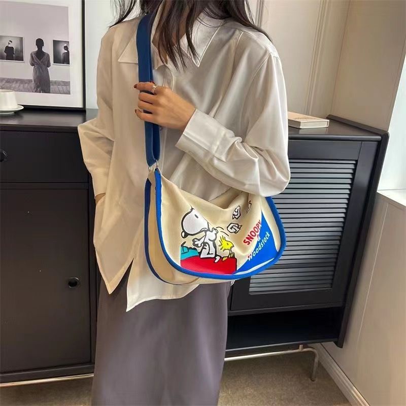 Túi Đeo Vai Vải Canvas Sức Chứa Lớn In Hình Hoạt Hình Nhật Bản Dễ Phối Đồ Thời Trang Cho Nữ